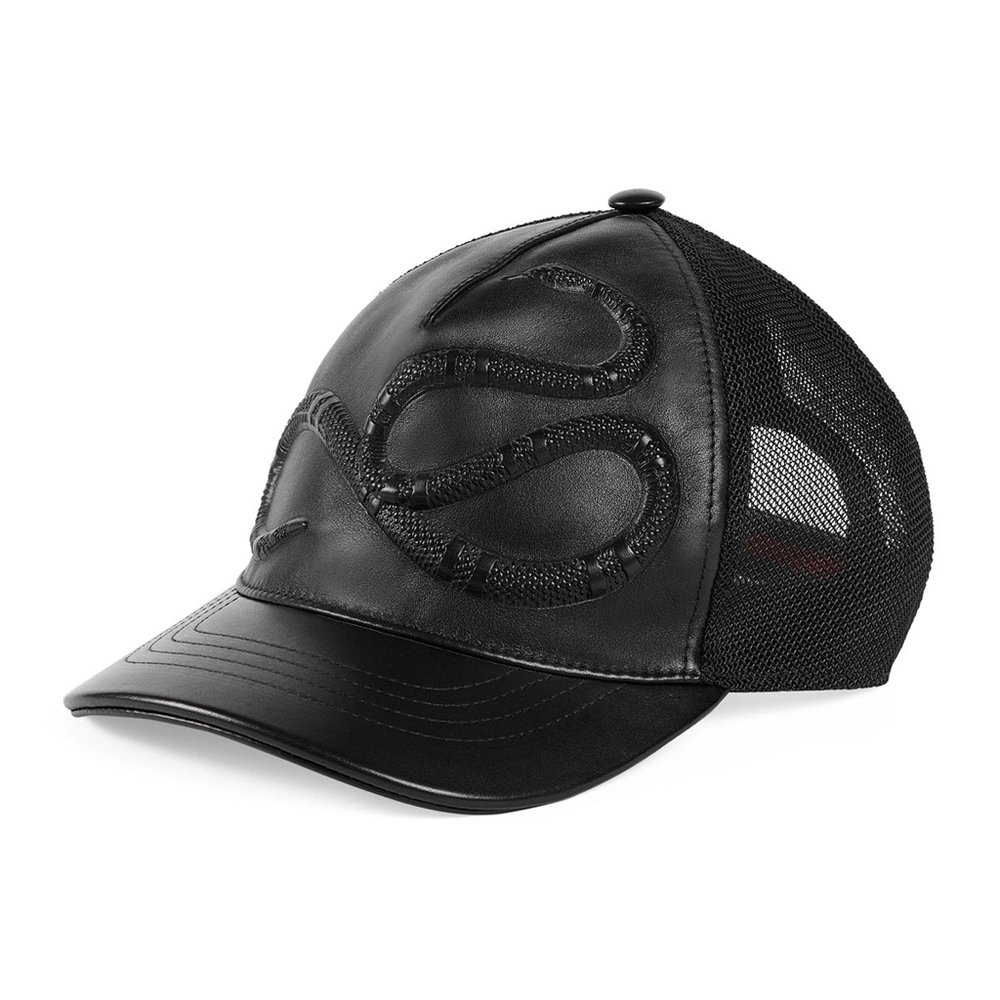 Gucci Snake-Embossed Leather Baseball Hat